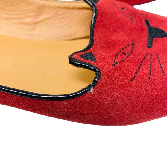 C Label Cat Face Loafer Flats Burgundy Red Faux Suede Women's Shoes 9 - Picture 11 of 13
